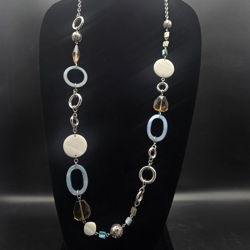 Lia Sophia Victoria Blue Mother of Pearl Necklace Retired Long